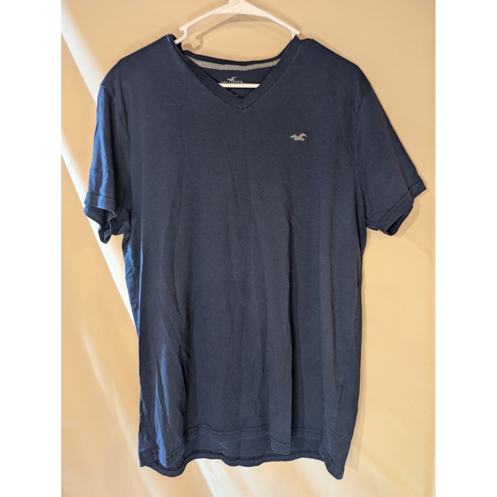 HOLLISTER Men's V-Neck‎ Tee Shirt Navy Blue Size Large Casual Cotton Blend